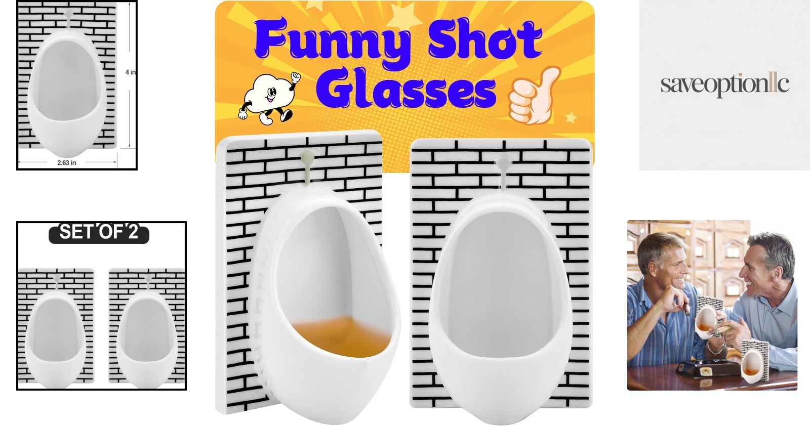 White Elephant Gifts for Adults: Urinal Shot Glasses Set of 2 Odd Funny Gag Gift