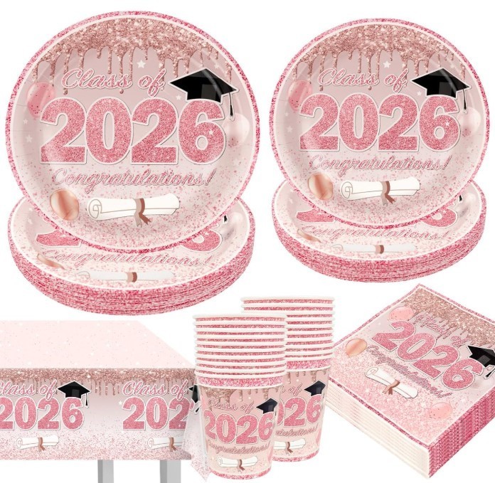 Pink Graduation Decorations Class of 2026, Rose Gold
