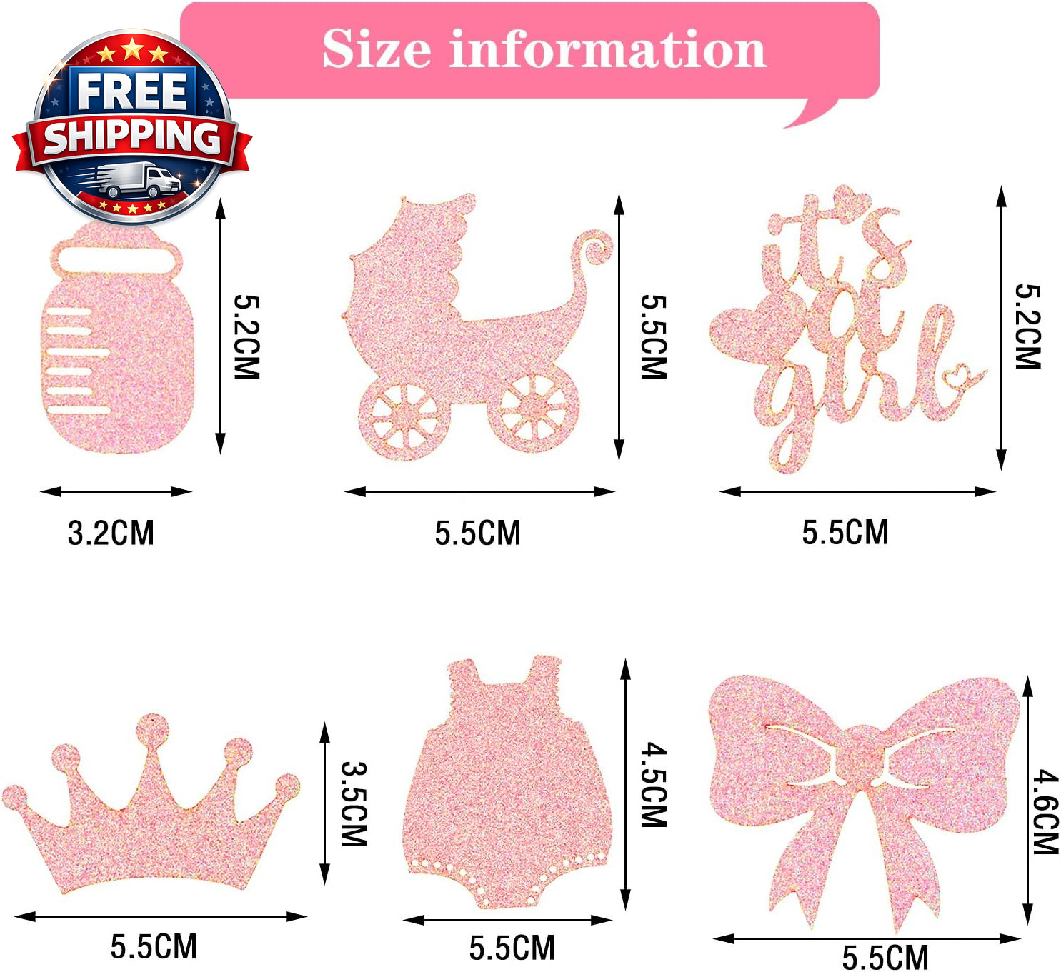 48 Pieces Baby Shower Cupcake Toppers for Girls Glitter Pink Baby Girl Food Pick