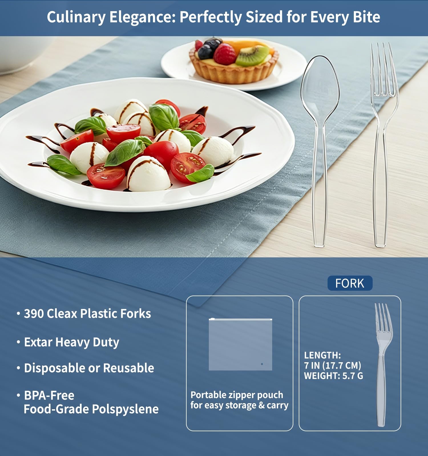 390 Count Heavy Duty Disposable Clear Plastic Forks, 7 Inch, Bulk