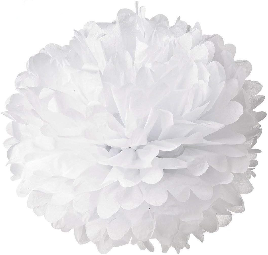 10Pcs White Tissue Hanging Paper Pom-Poms, Flower Ball Wedding Party Outdoor De