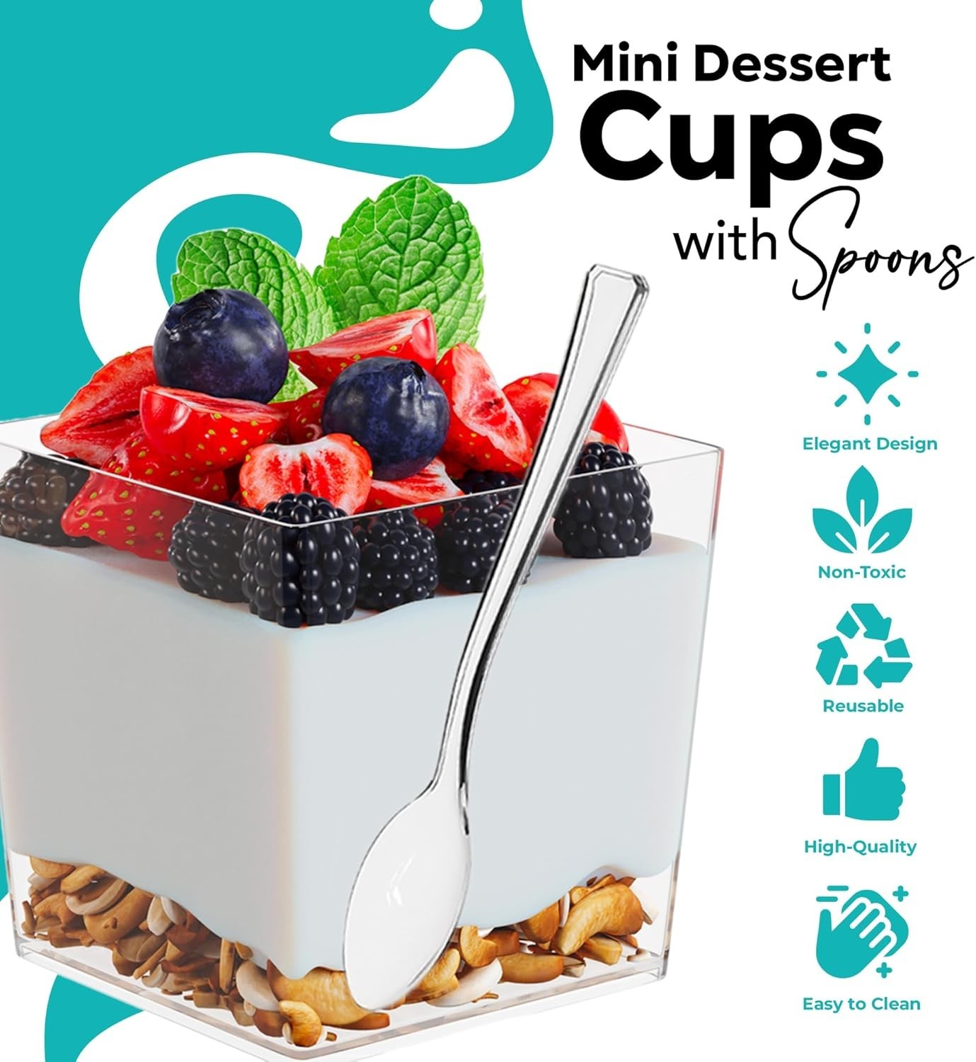 Mini Dessert Cups with Spoons 200 pcs – 3.1 Oz Square Plastic Dessert Cups Di…