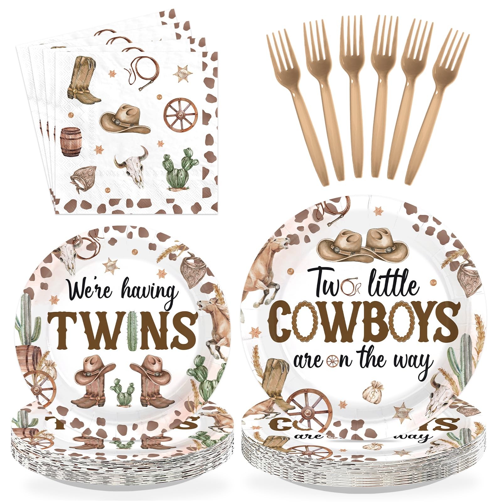 96Pcs Cowboys Twins Baby Shower Party Decorations Two Little Cowboys are On T…