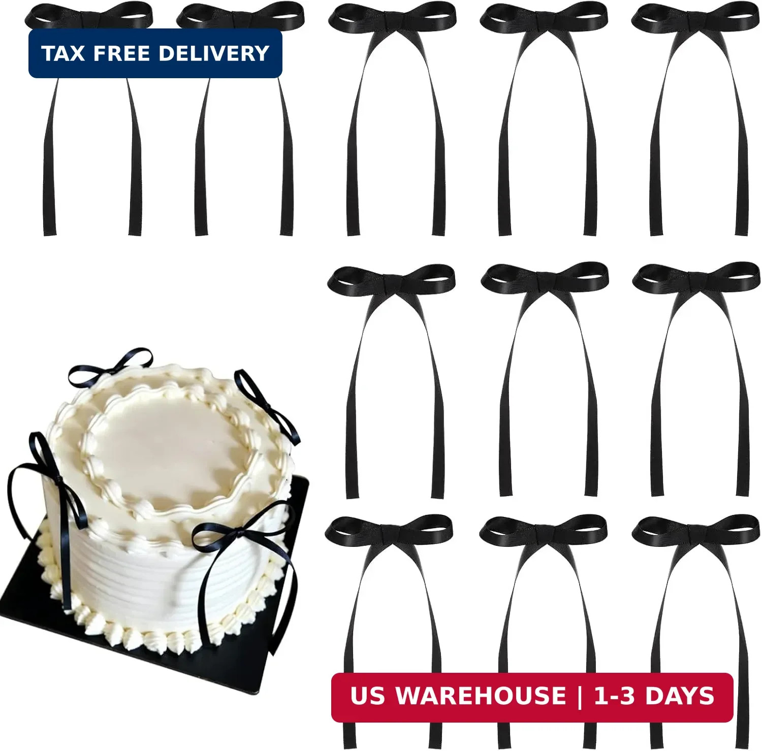 NatNarr 30 Pack Bow Cake Toppers Black Ribbon Bows for Cake Bow Cupcake Toppers
