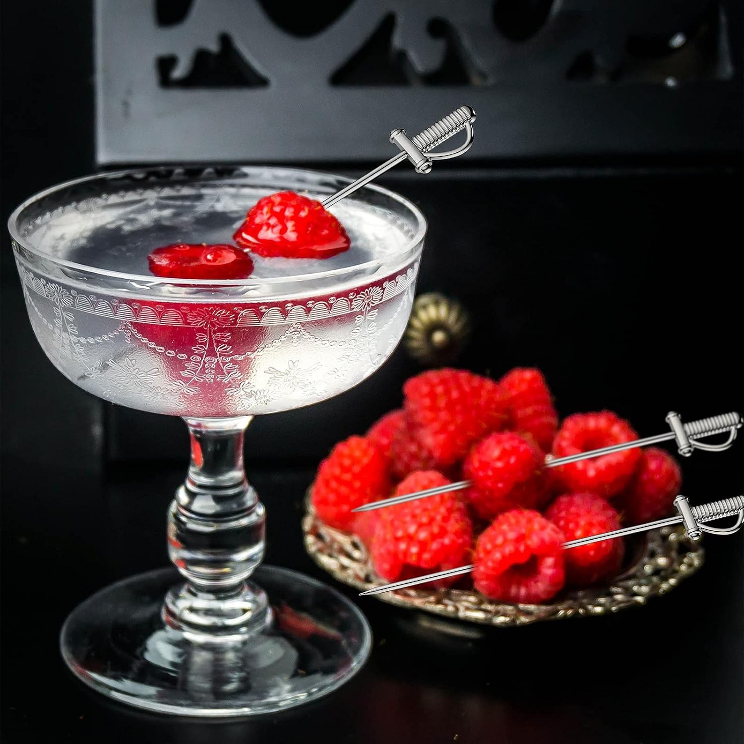 10 Pieces Stainless Steel Cocktail Picks Toothpicks 4.3 Inch Sword Metal Martini