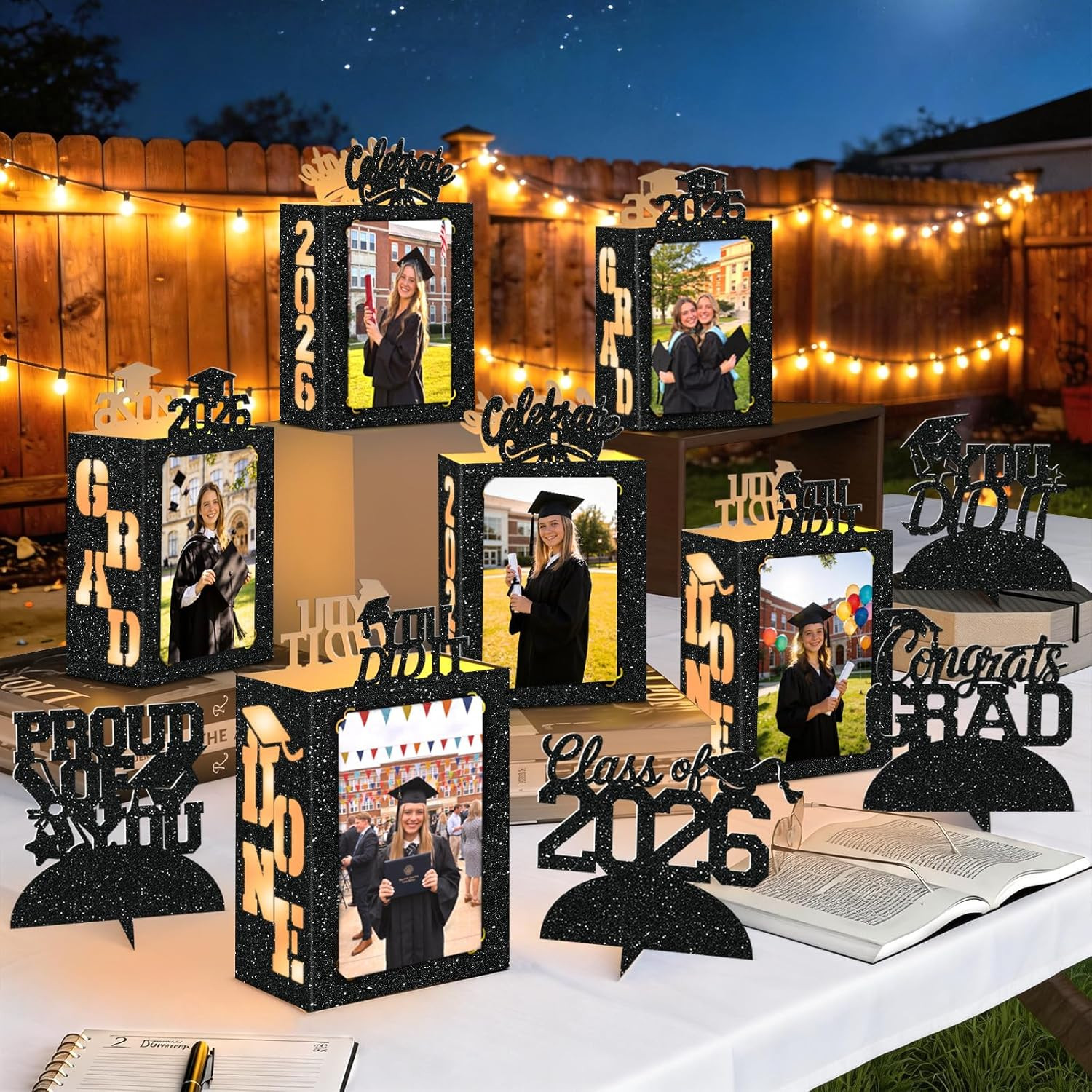 10 Pcs 2026 Graduation Table Decorations Boxes Black Photo Display Graduation Ce