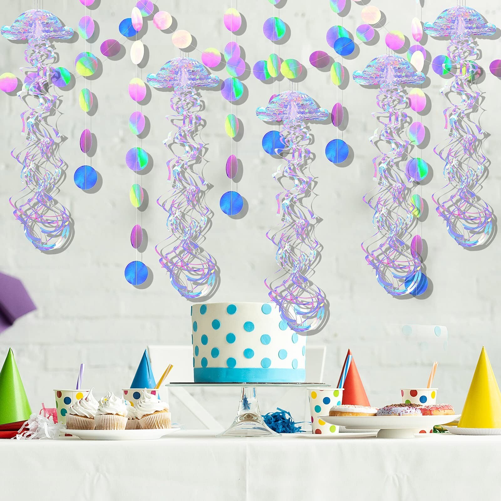 10 Pcs Glitter Iridescent Jellyfish Hanging for Under The Sea Party Decorations