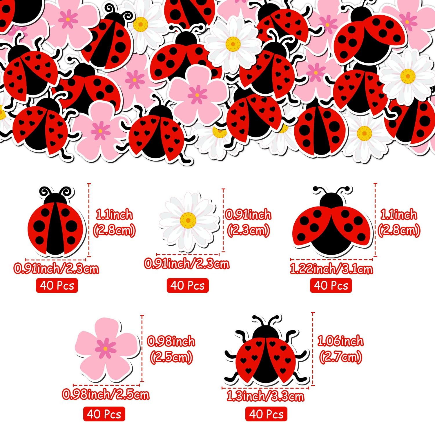 200pcs Ladybug Party Confetti Little Ladybug Table Decorations Double Sided P…