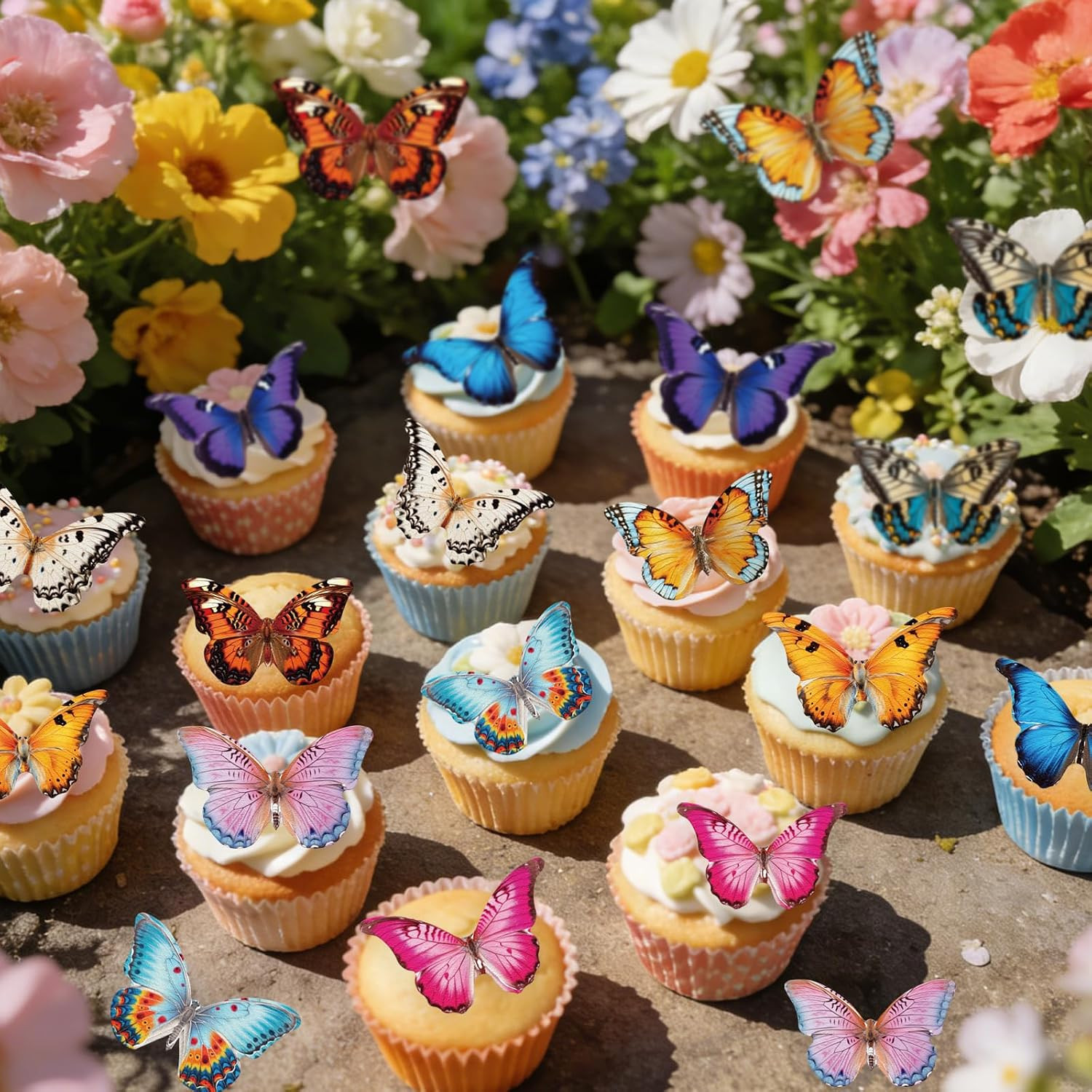 72PCS Edible Butterfly Cupcake Toppers Wafer Paper 3D Butterflies Cake Picks