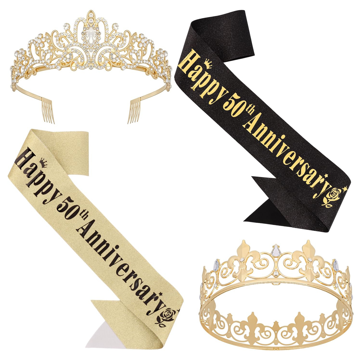 50Th Anniversary Decorations Gold Crown and Glitter Sash Set 50Th Wedding Annive