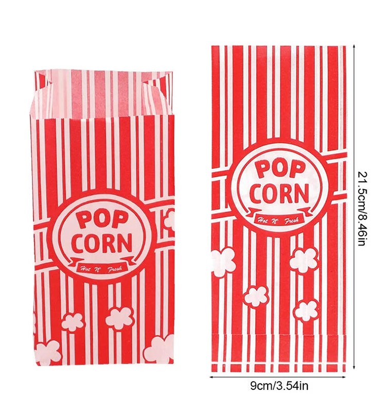150Pcs Red White Striped Popcorn Paper Bags Retro Popcorn Bags for Movie Night