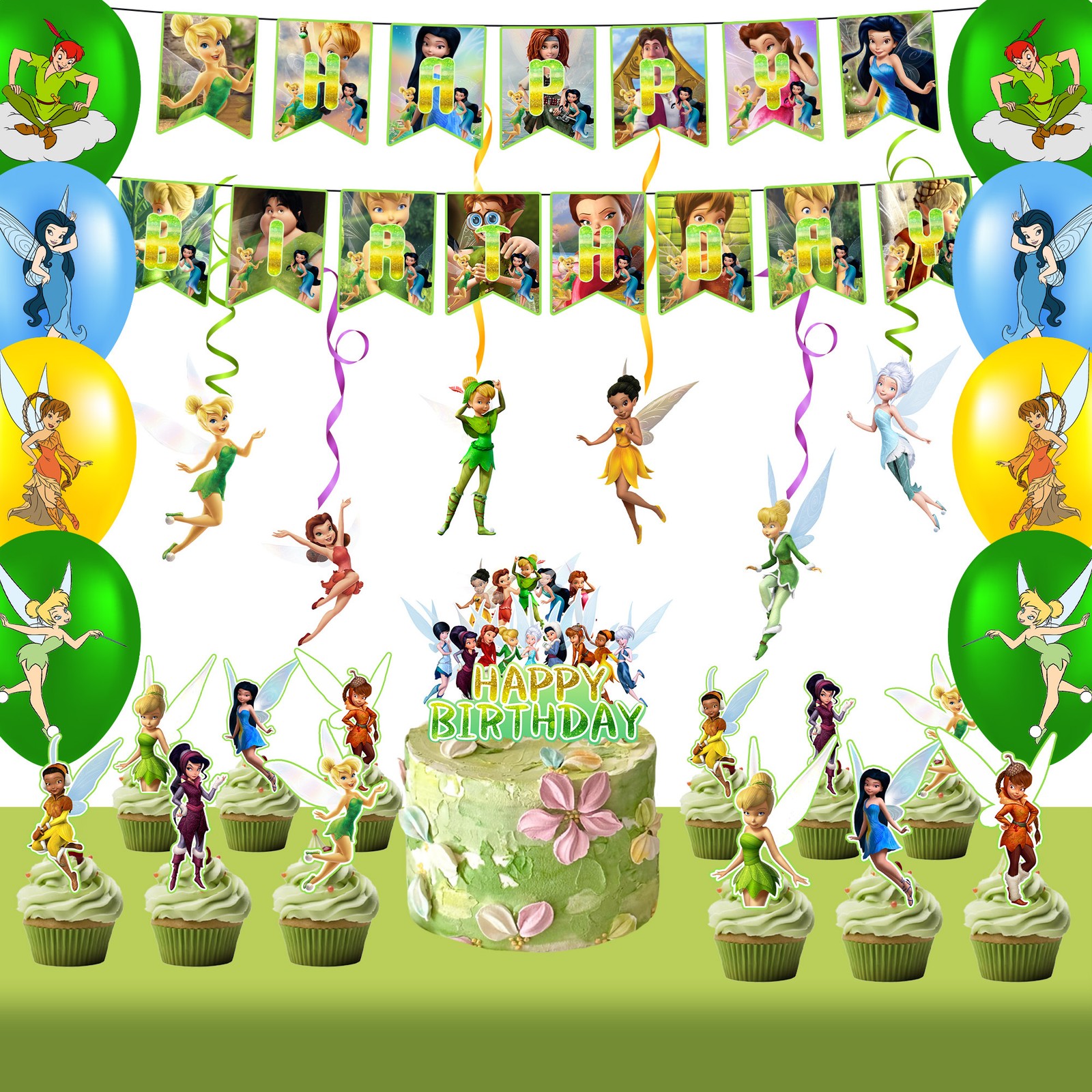 33 Pcs Tinker Bell Party Decoration Tinkerbell Birthday Supplies Balloons Banner