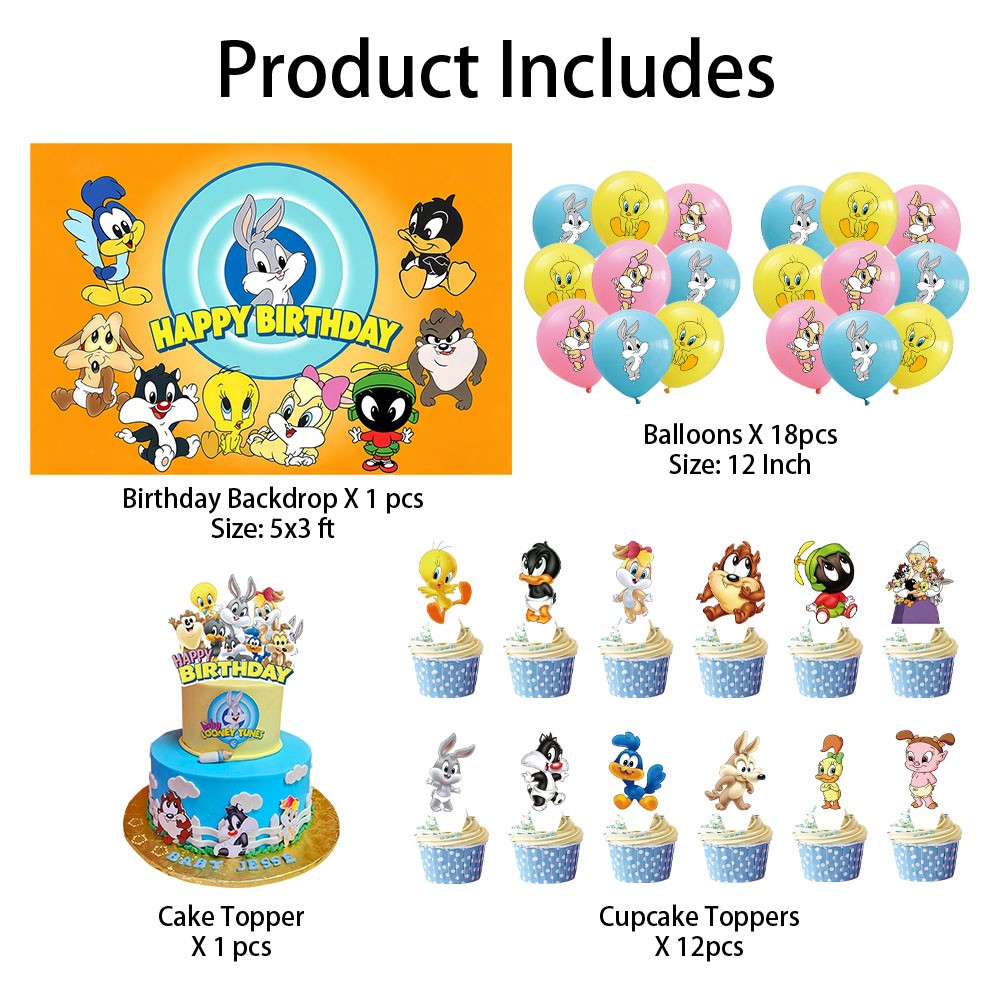 Baby Looney Tunes Party Supplies Set Balloons Cake Toppers Banner Birthday Decor