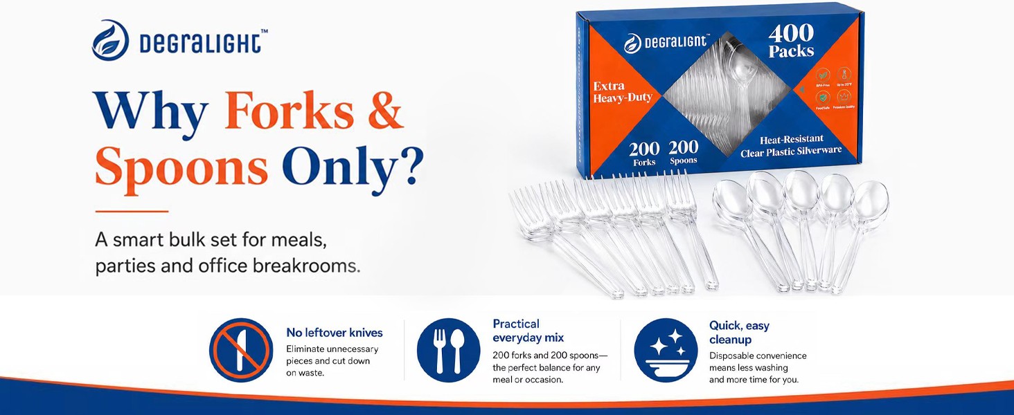 400 Count] Plastic Silverware Set, Extra Heavy Duty Plastic Forks and Spoons,