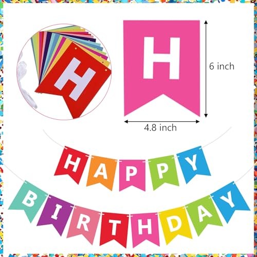 Fecedy Colorful Happy Birthday Banner Bunting Pre-Strung No DIY for Multi
