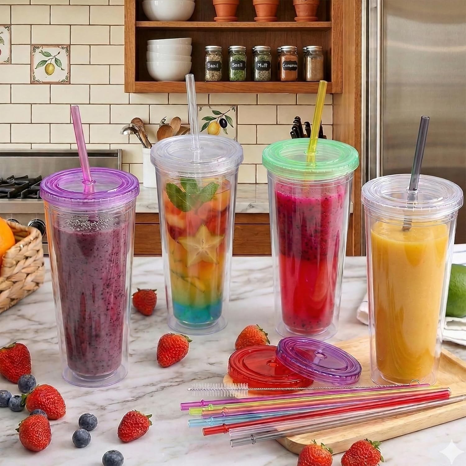 Vibrant Rainbow 10.5-Inch Reusable Straws for Tumblers – BPA-Free & Easy Clean