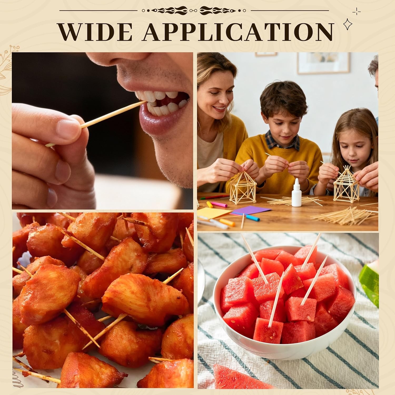 Natural Birch Toothpicks 300-Pack 2.5″ Wooden Picks for Appetizers Fruit BBQ