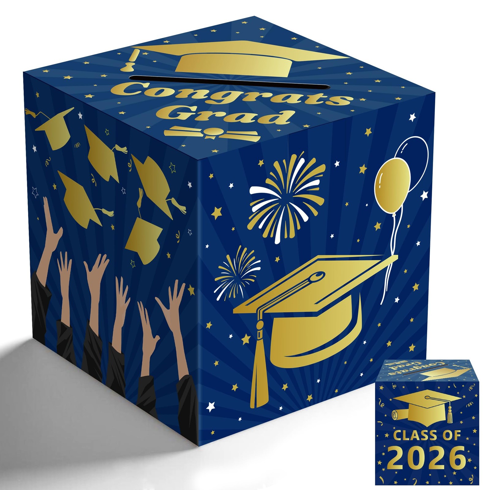 Graduation Decorations 2026 – Blue Gold Graduation Card Box for Graduation Decor