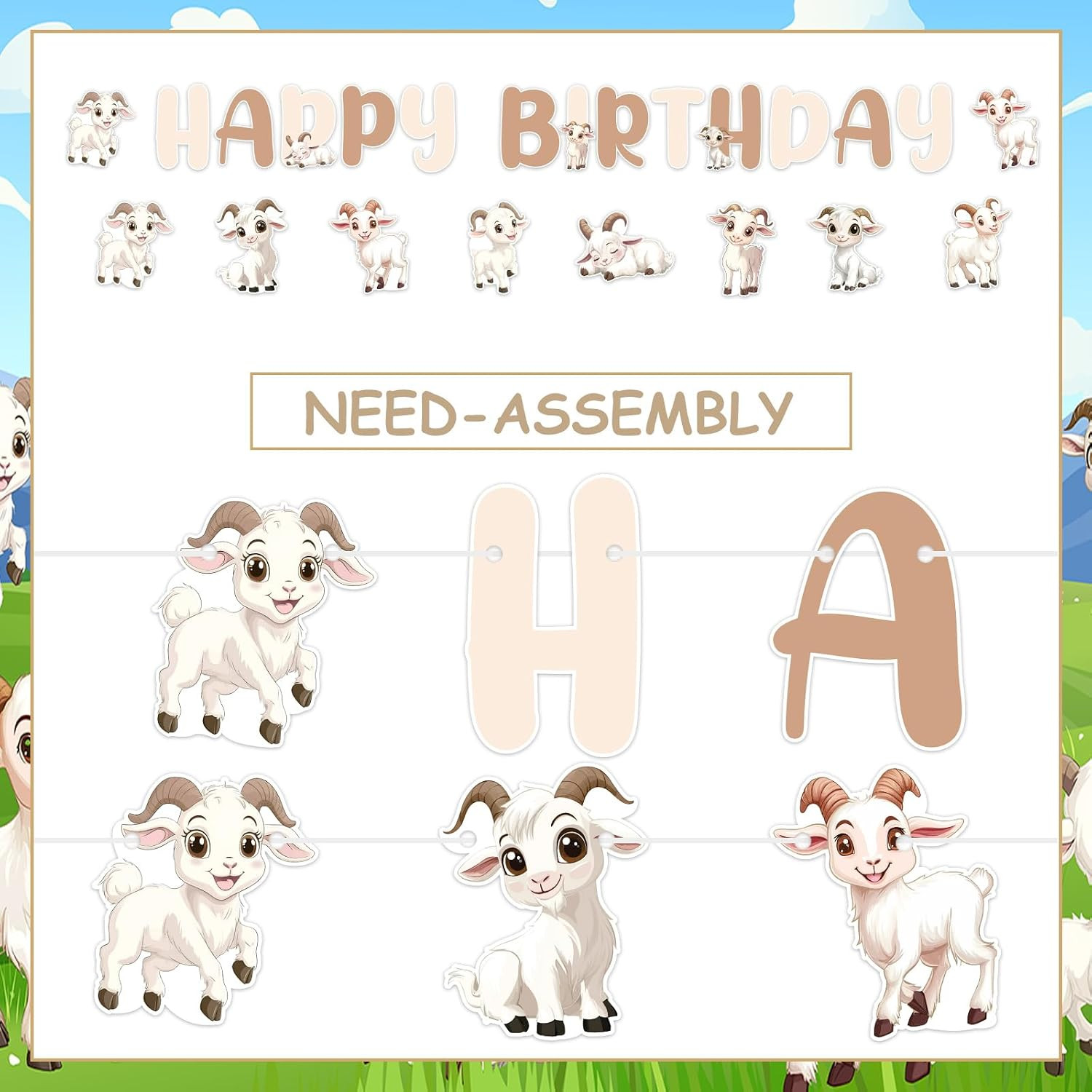 Goat Birthday Decorations, Goat Theme Happy Birthday Banner Farm Animals Theme