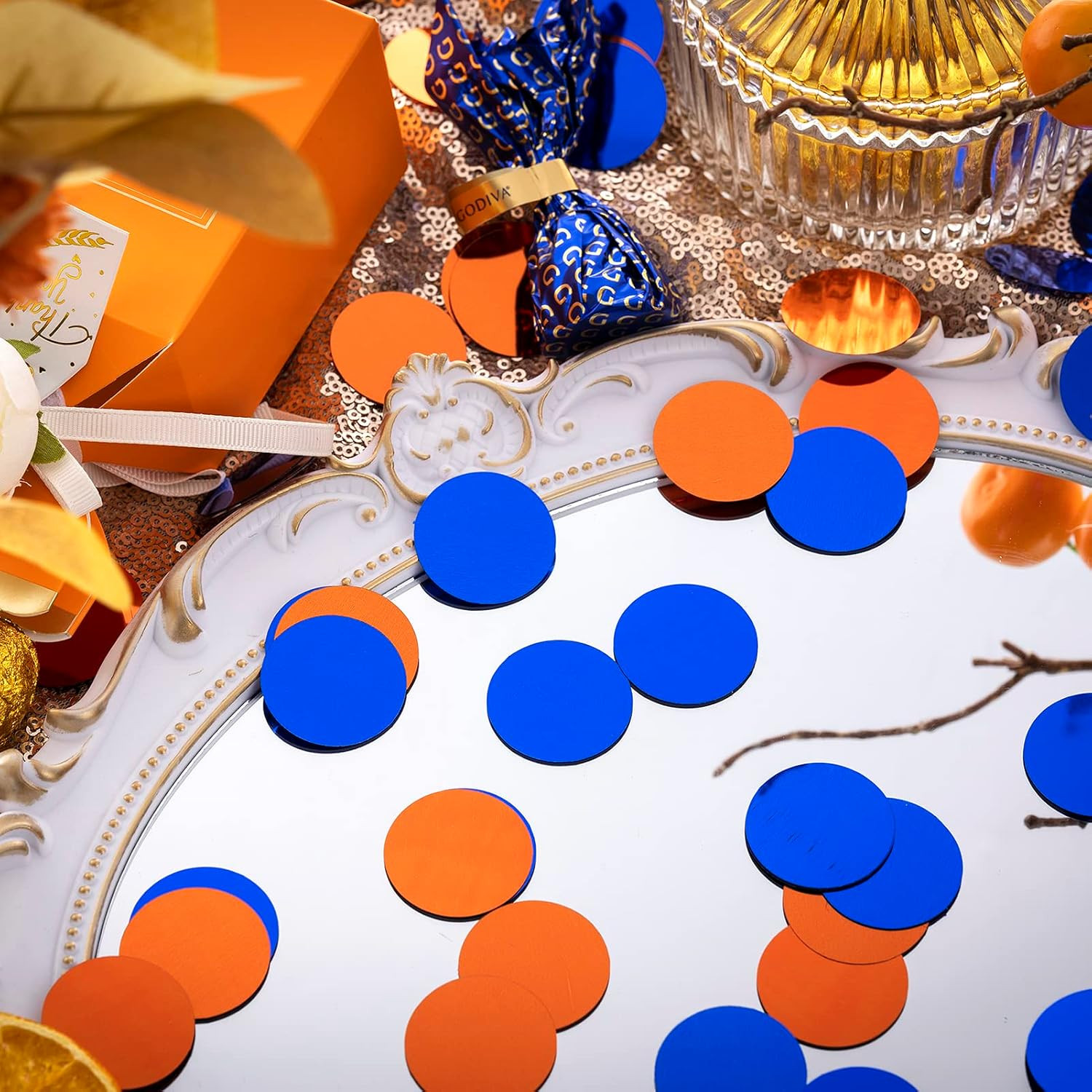 Orange Blue Table Confetti Party Decorations Metallic Circle Dot Confetti, 1.2 I