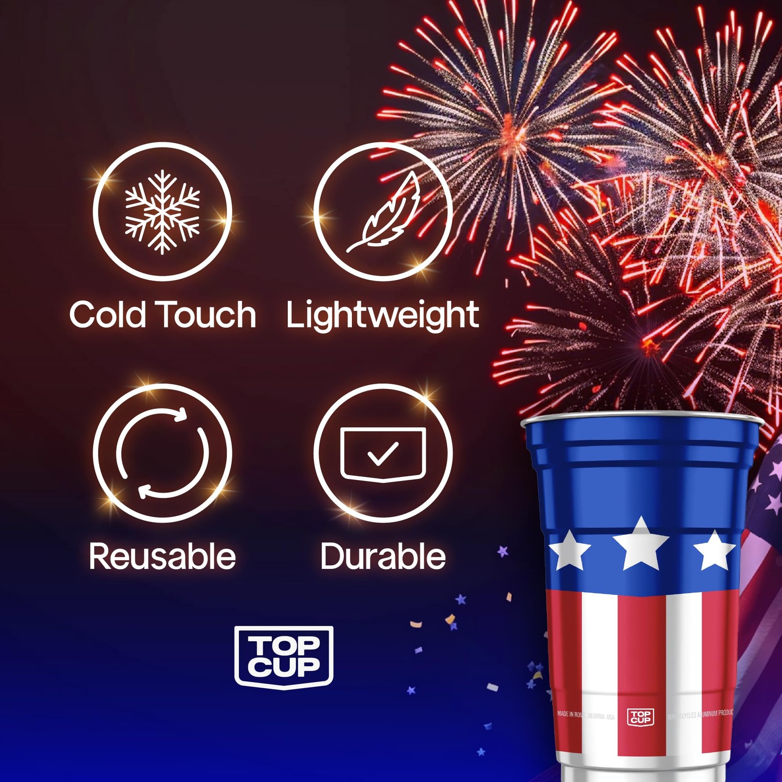 America’s 250th Birthday 20 oz Reusable Aluminum Cups 20 Count | Durable