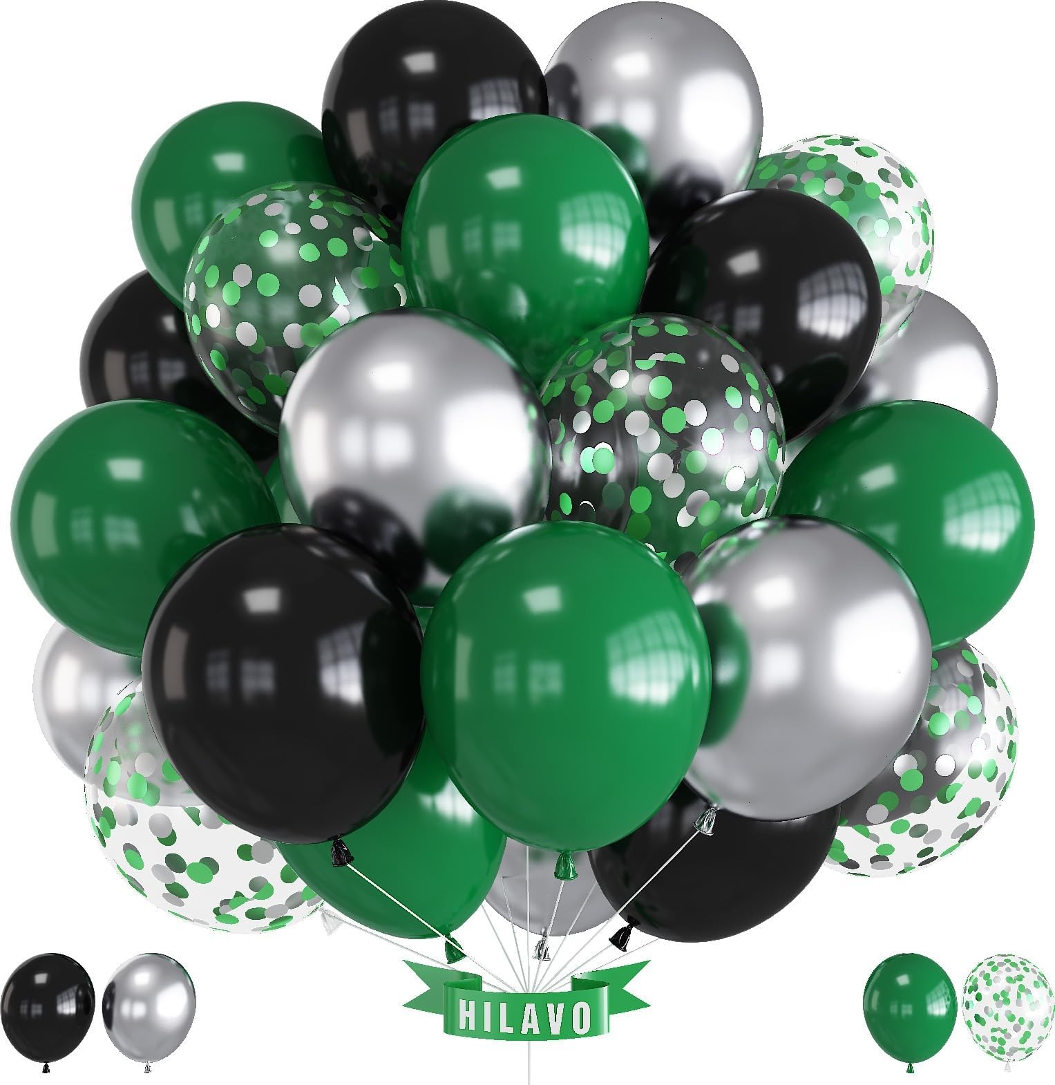 Green Black Balloons Dark Green Black Silver Confetti Balloons 35 Pcs 12 Inch…