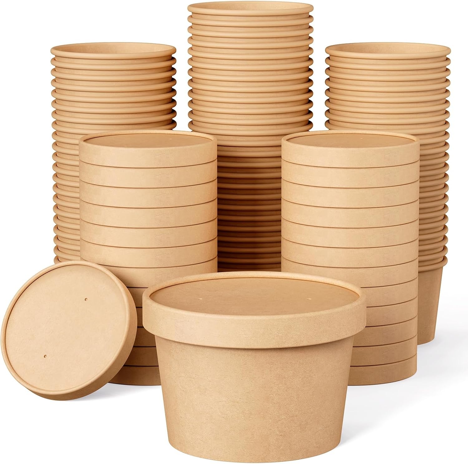 50pack 8oz Paper Soup Containers with Lids, Disposable Paper Food Cups, Ice Crea