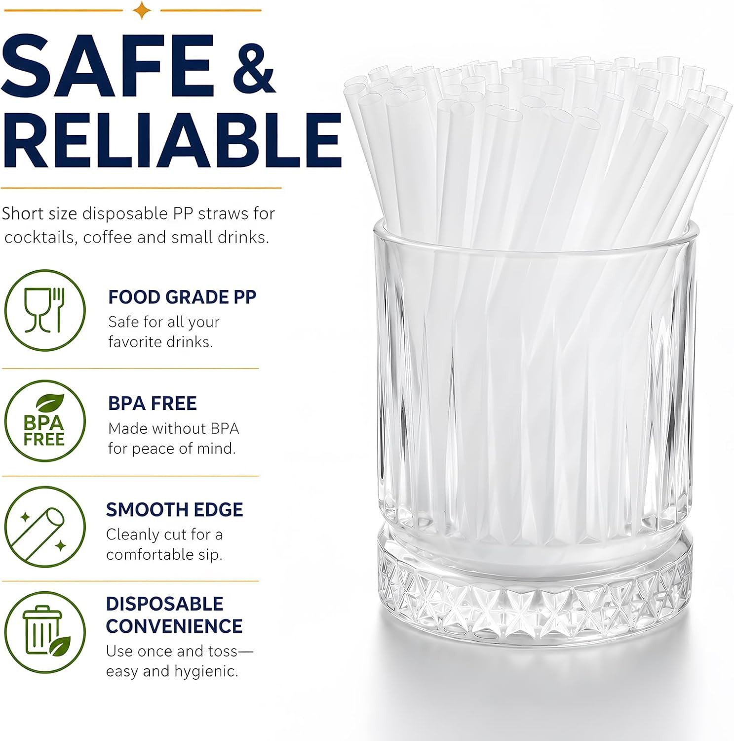 ALINK 500 Pcs 5 Inch Plastic Clear Cocktail Straws, 0.24″ Diameter Disposable Sm