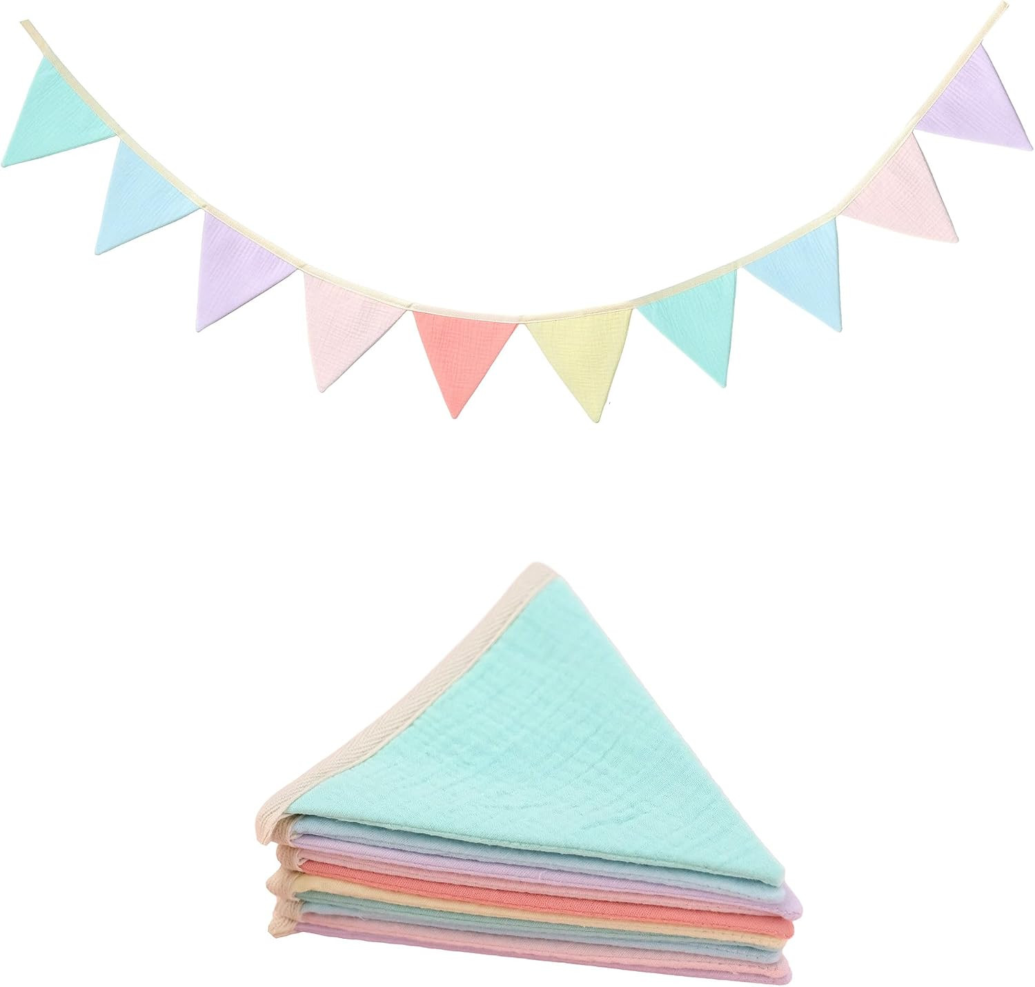 Pennant Banner Flags Pastel Fabric Triangle Bunting Garland for Playroom Nursery