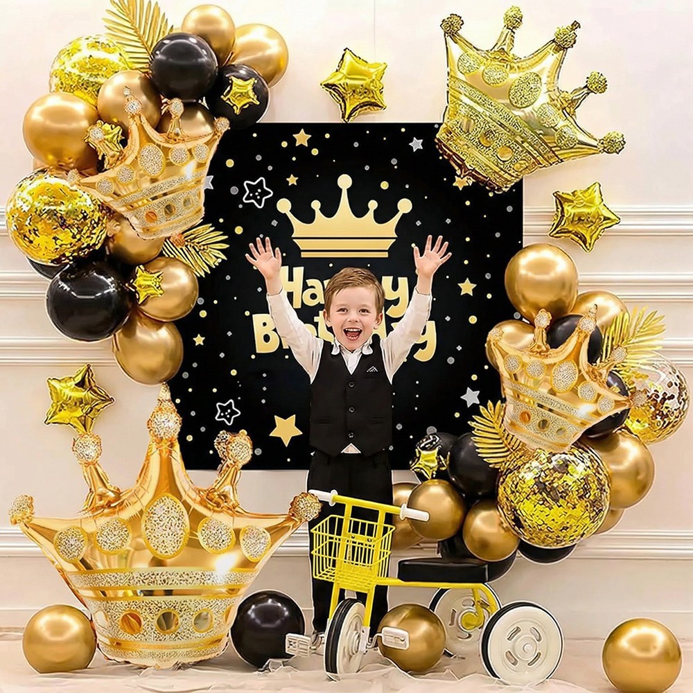 Gold Crown Foil Balloons for Royal Party King & Queen Birthday Wedding Baby Kids