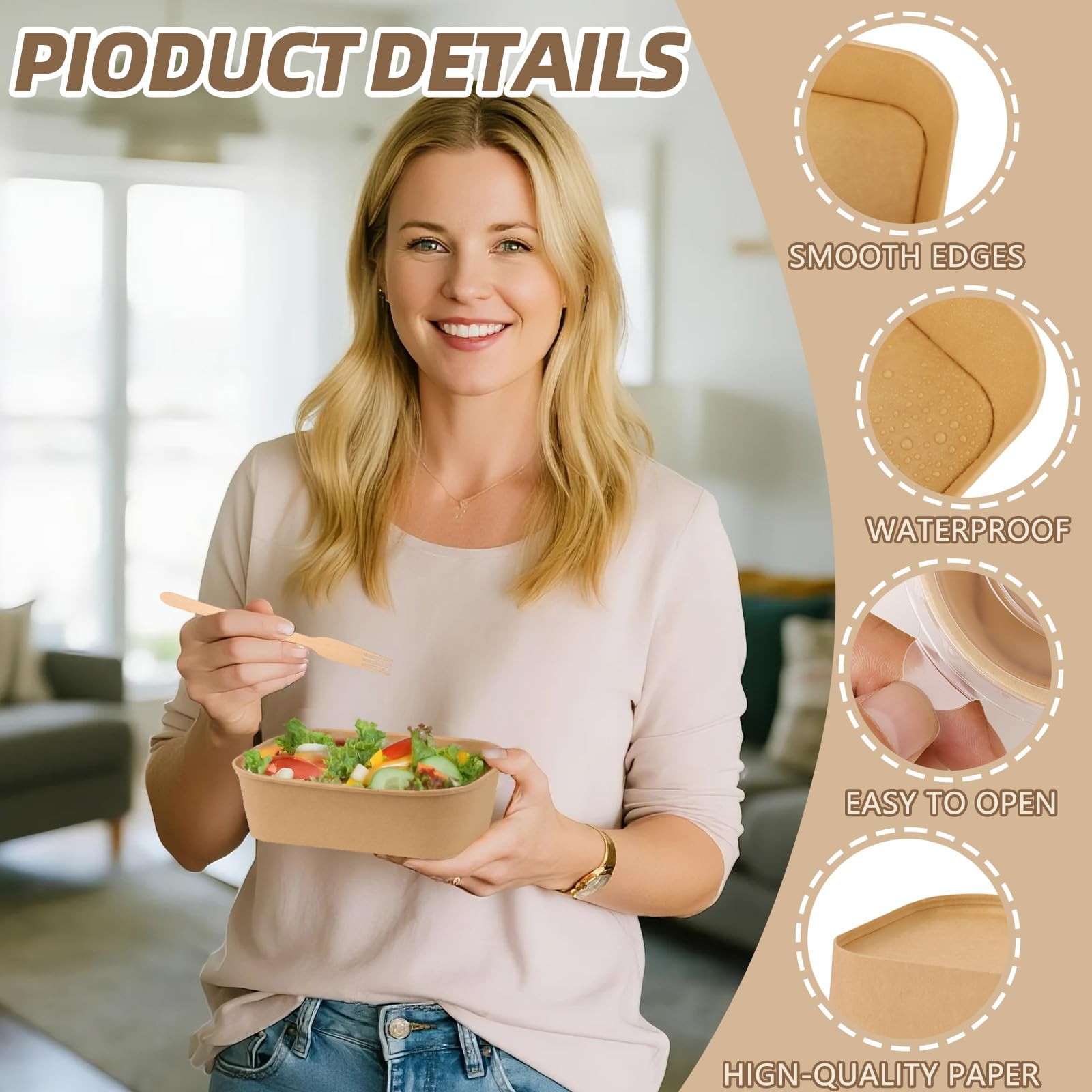 50 Pack 25 oz Paper Food Containers with Lids, Meal Prep Containers Disposabl…