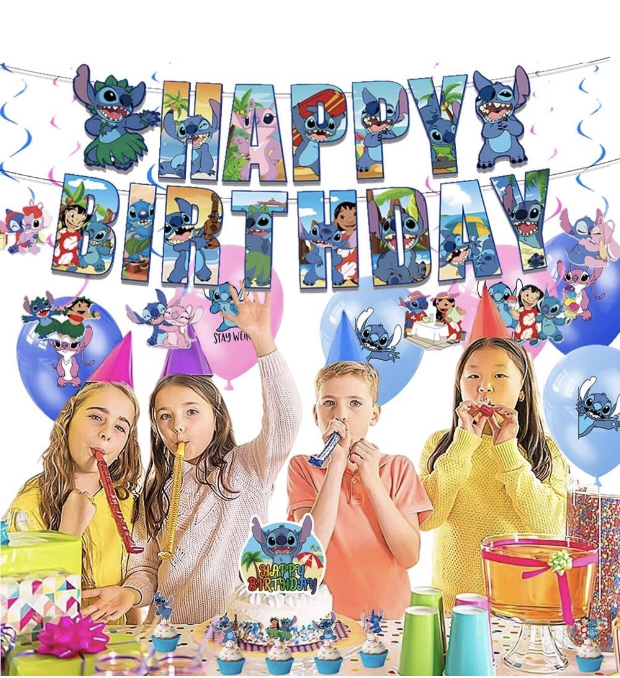 NEW Cartoon Lilo & Stitch Theme Birthday Party Decorate Supplies Set US Stock