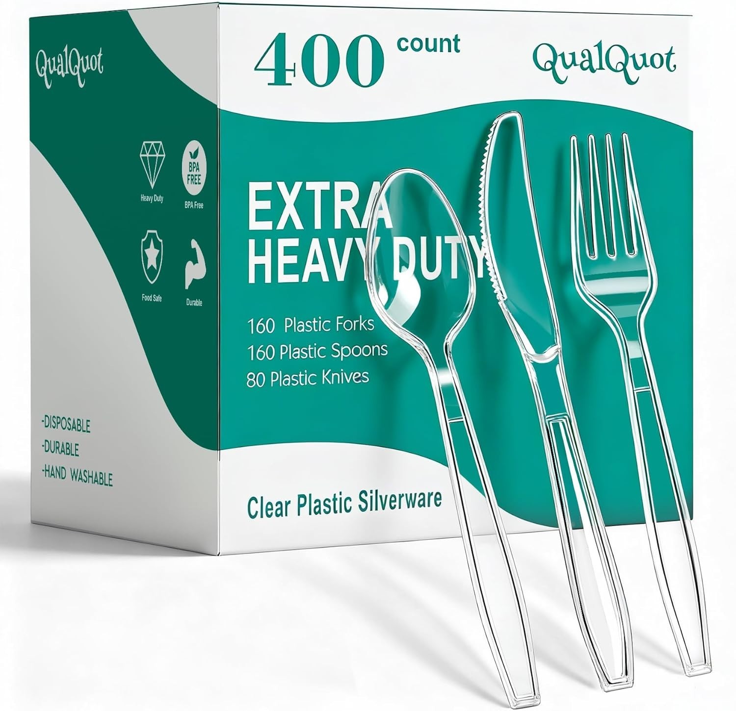 400 Count Heavy Duty Plastic Silverware, BPA-Free, Clear Plastic Cutlery Set,