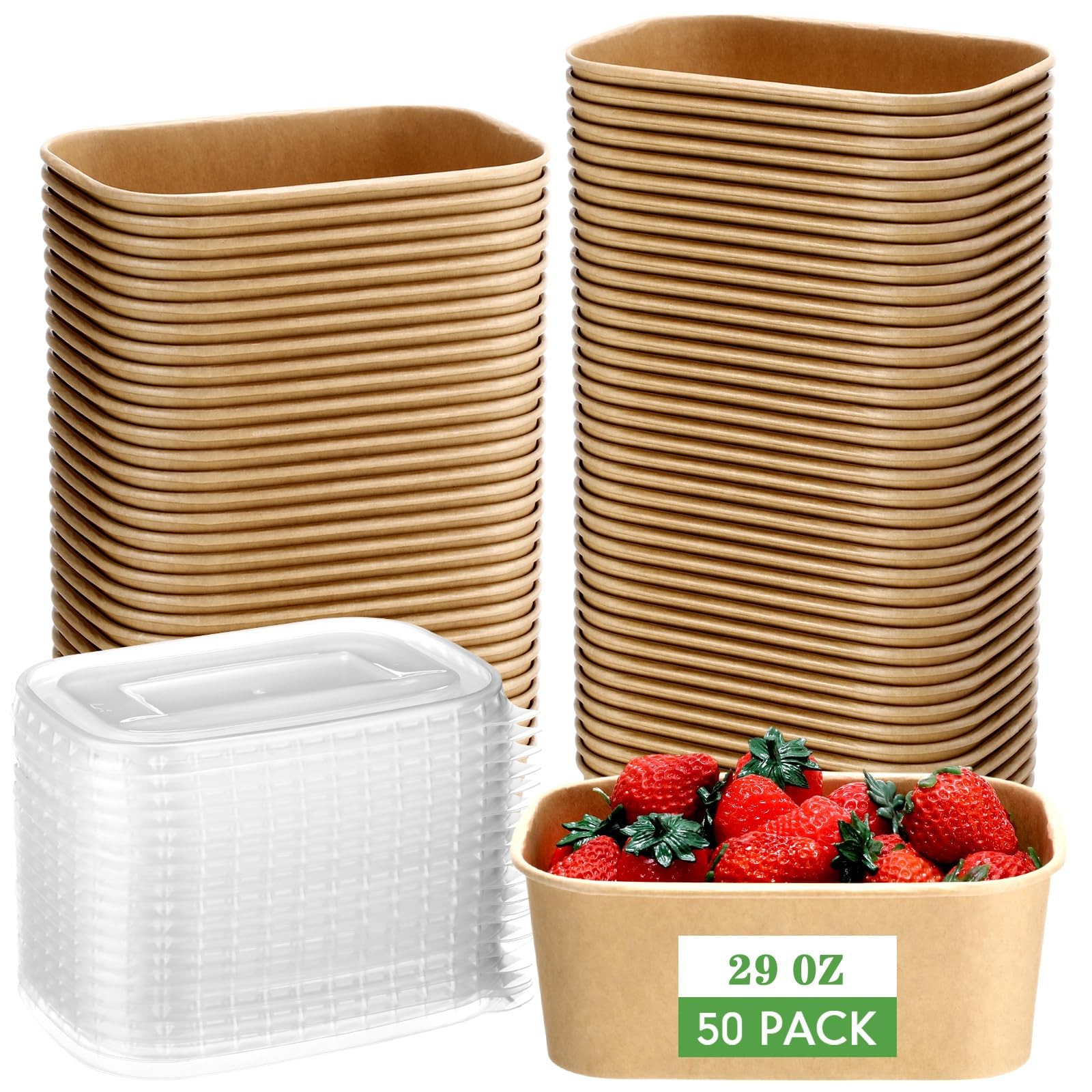 Maxdot 50 Pack 29 oz Disposable Food Containers with Lids Paper Food Containe…