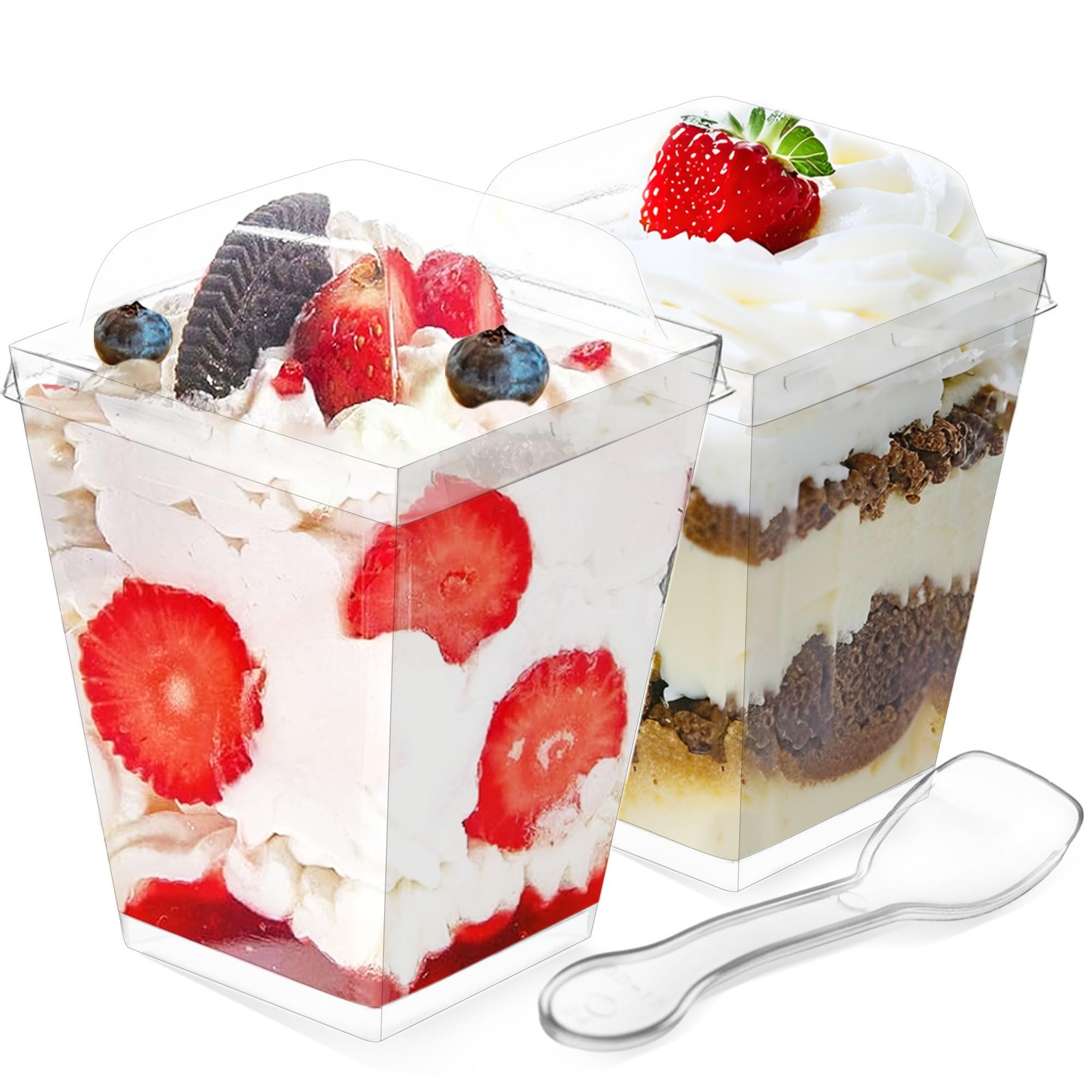300 PCS 5.4 oz Clear Square Mini Dessert Cups Lids Spoons Small Plastic Bowl