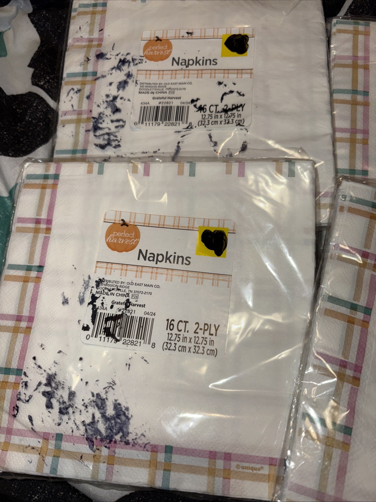PERFECT HARVEST Paper Dinner Napkins 16ct ALL OCCASION Plaid Pastel Colors 6 pks