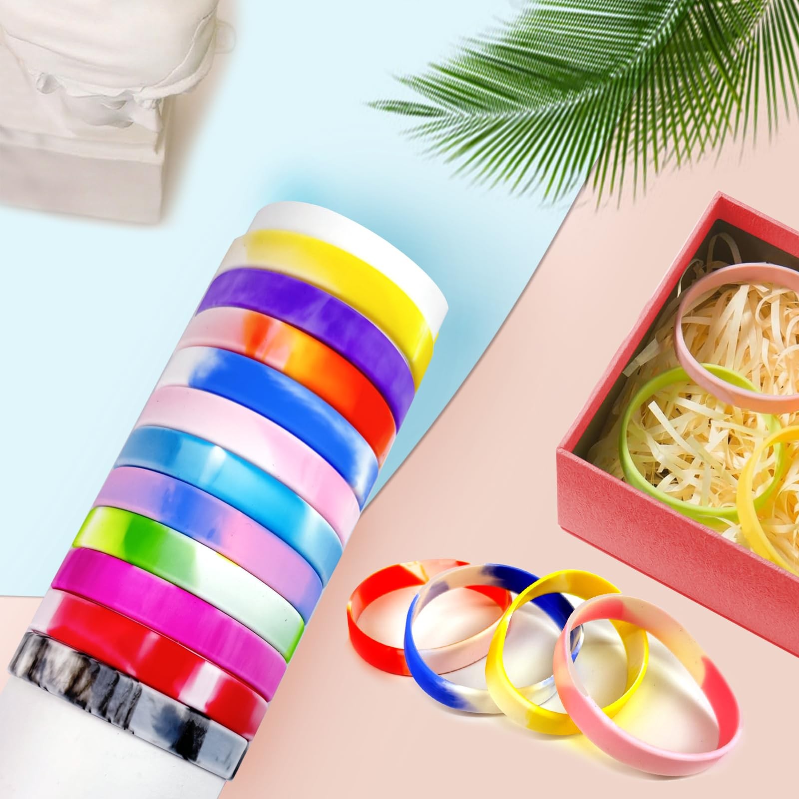 BOUBONI 24 Pcs Gradient Color Silicone Bracelets 7.87 inches,