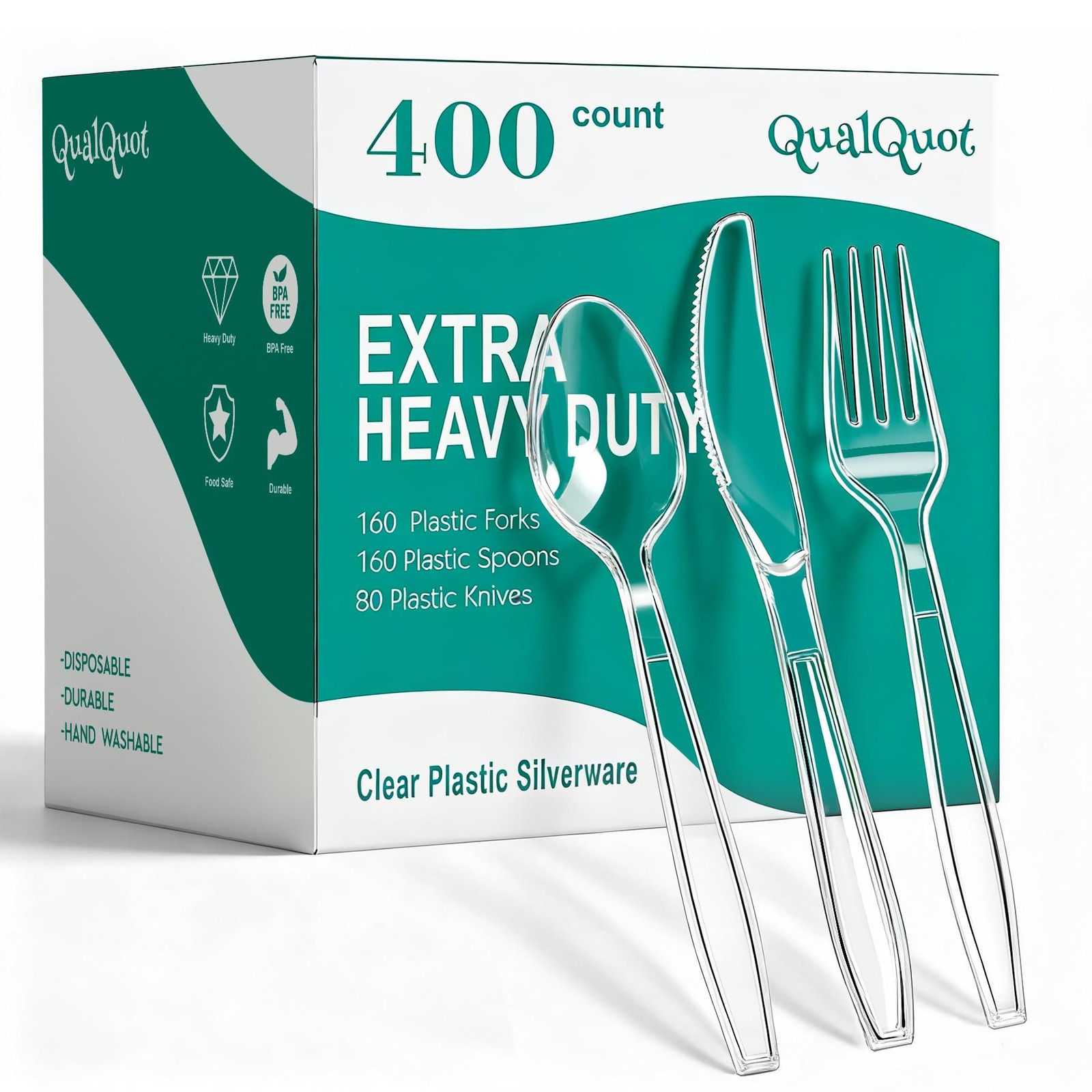 400 Count Clear Plastic Silverware, Extra Heavy Duty Plastic Utensils Set Inc…
