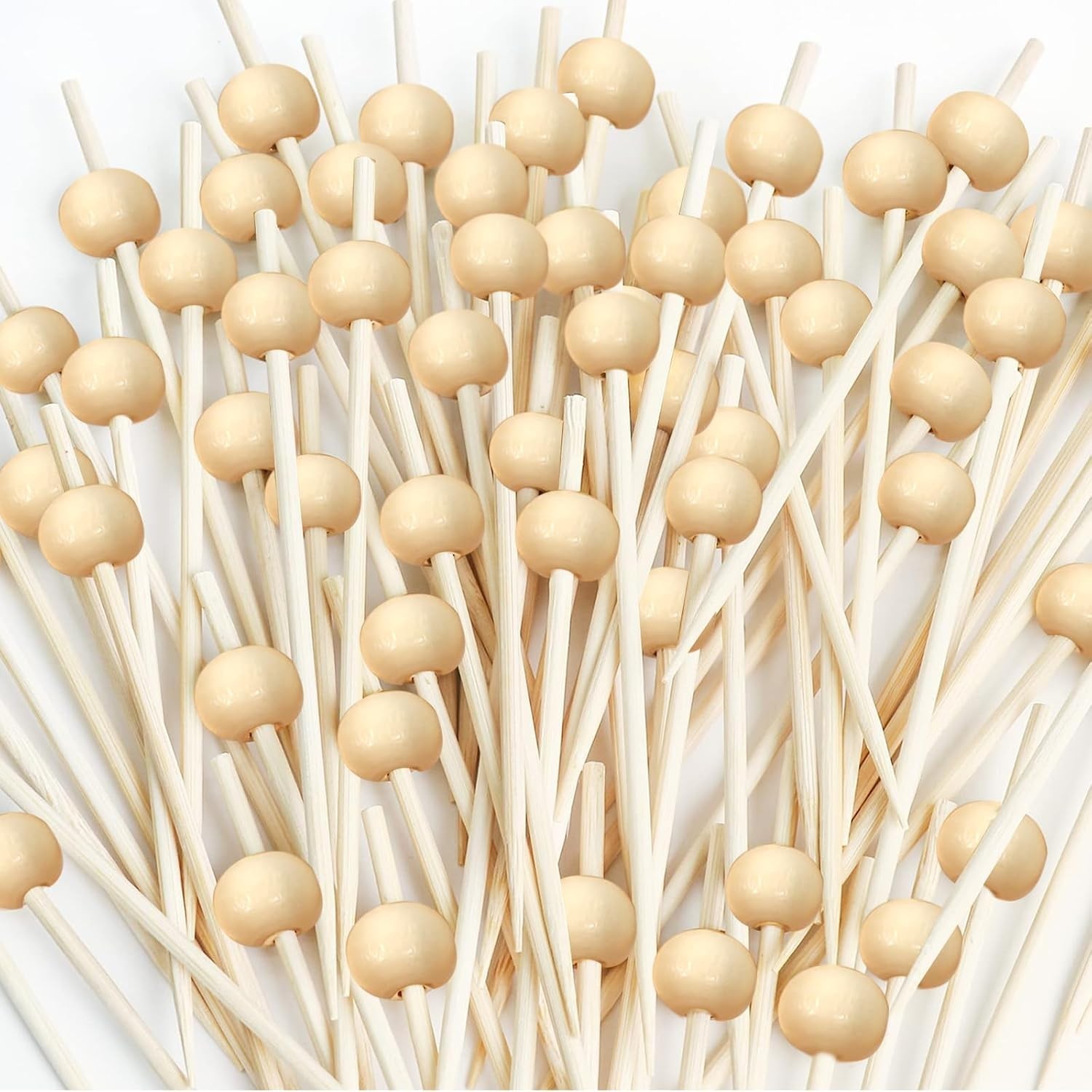 Wooden Cocktail Picks with Beads,200 Pcs 4.7 Inch Natural Bamboo Appetizer Sk…