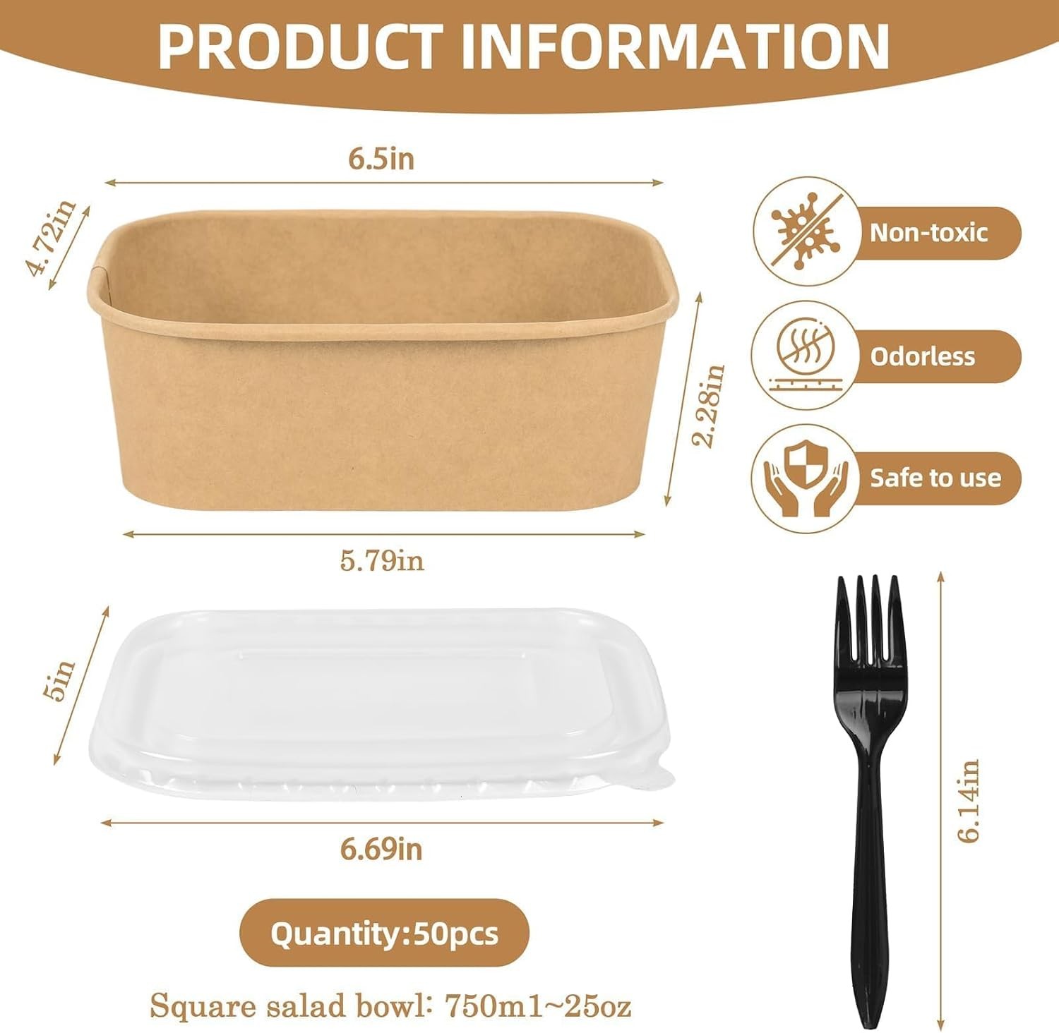 50 Pack Disposable Meal Prep Containers, 25oz Disposable Large Paper Bowls with