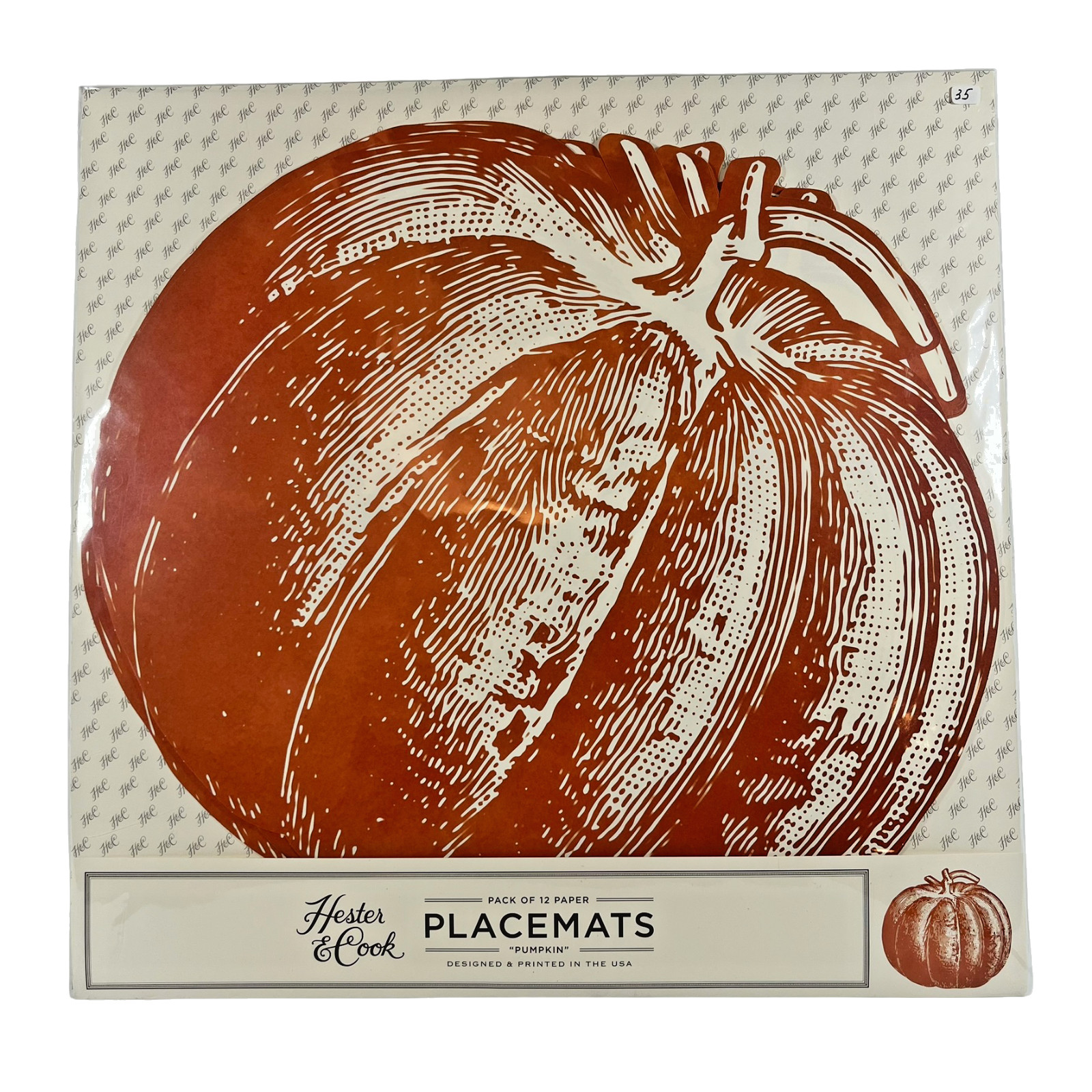 Hester & Cook “Pumpkin” Paper Placemats 12pk Die-Cut Thanksgiving Fall New