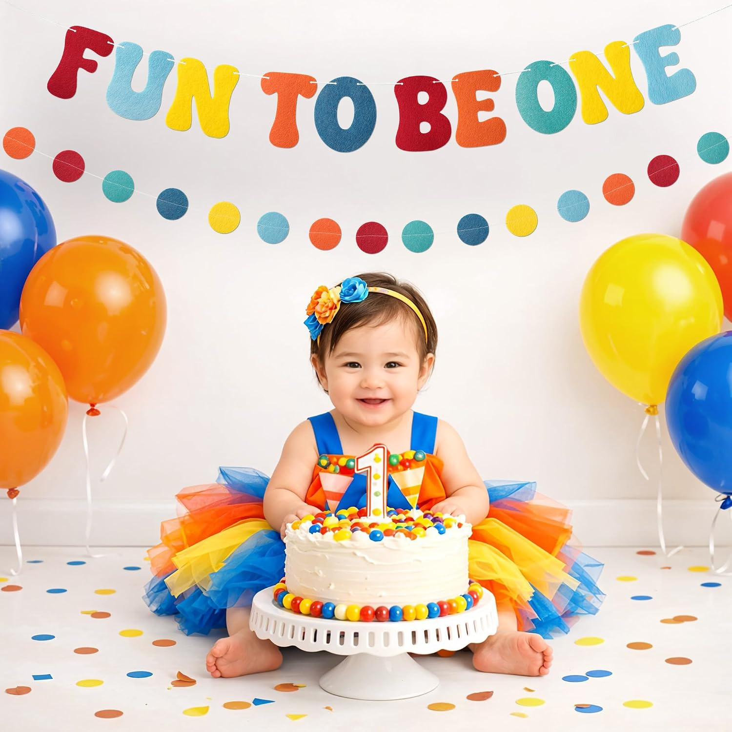 Fun to Be One Birthday Decorations Pre-Strung Felt 1St Birthday Banner with Felt