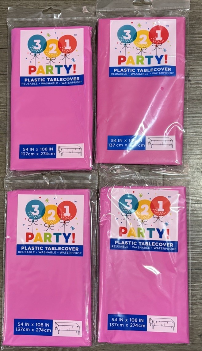 4 Neon Pink Plastic Tablecovers 54×108 Rectangle Party Table Cover Reusable NEW