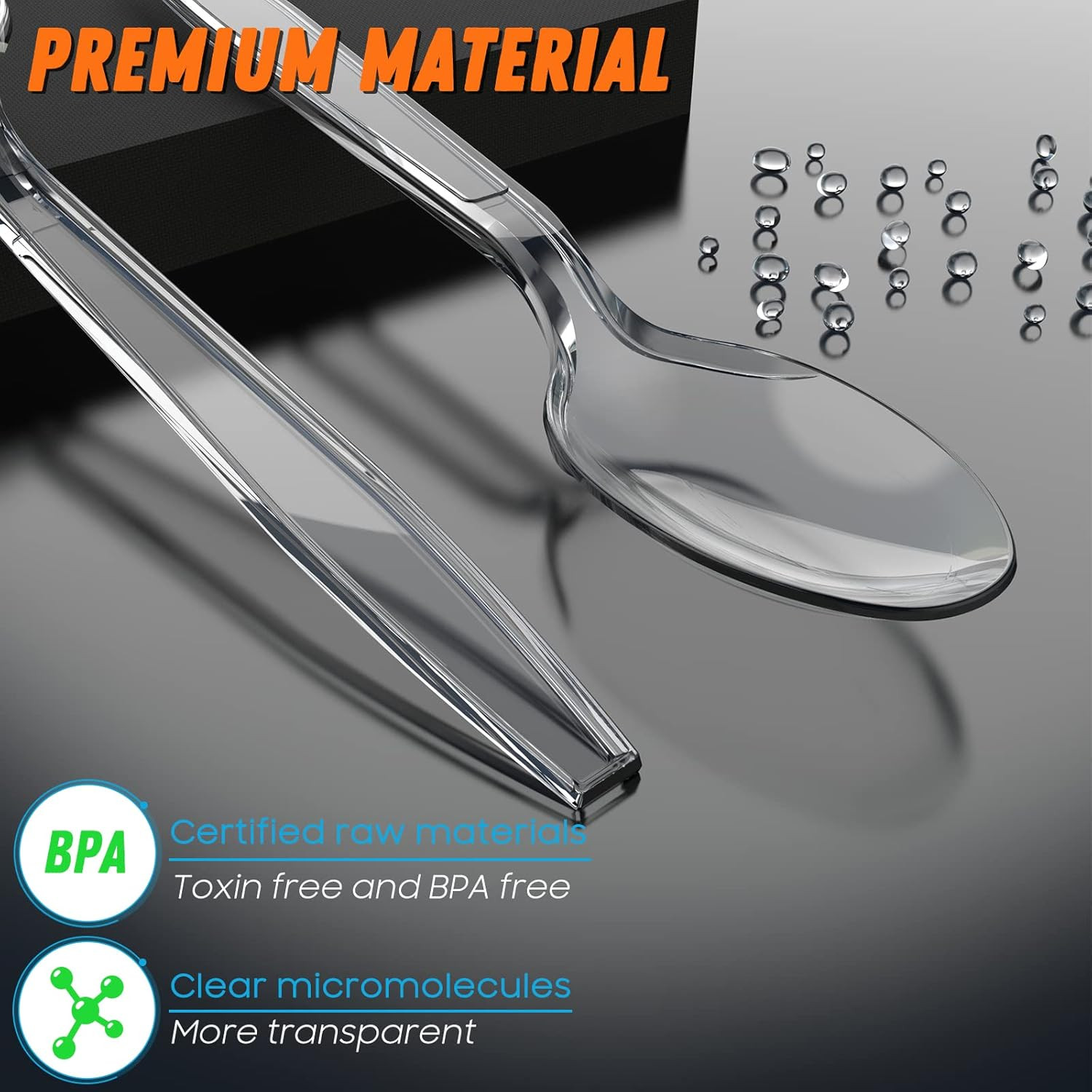 6.8″ Clear Plastic Spoons Heavy Duty with Heat Resistant & BPA Free, Solid and D