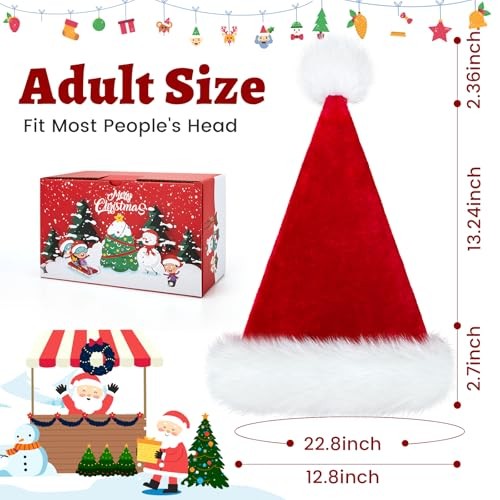 Christmas Santa Hat for Adults, Unisex Velvet Classic Adult Size 1 Pack