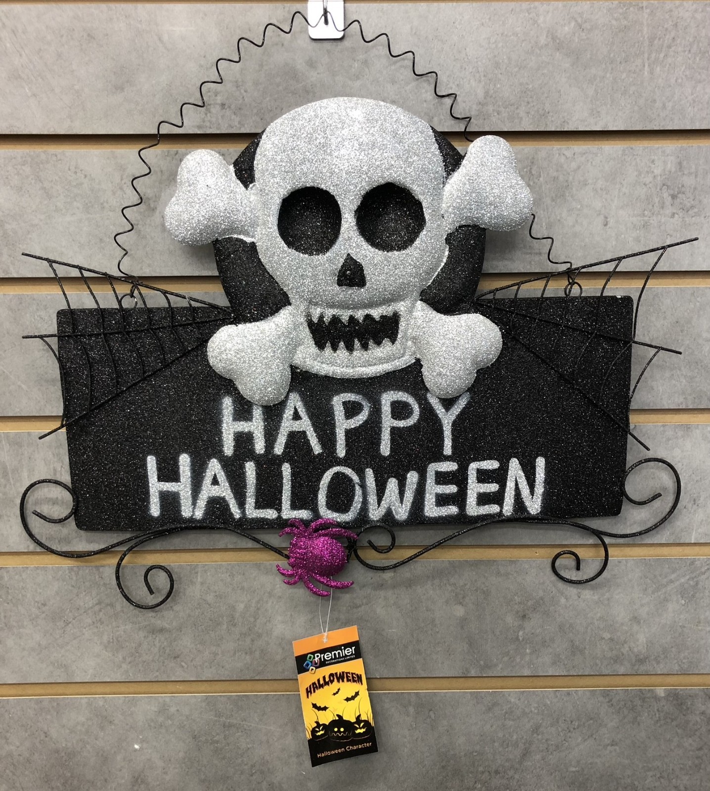 Happy Halloween Skull Glittered Metal Hanging Sign 41cm