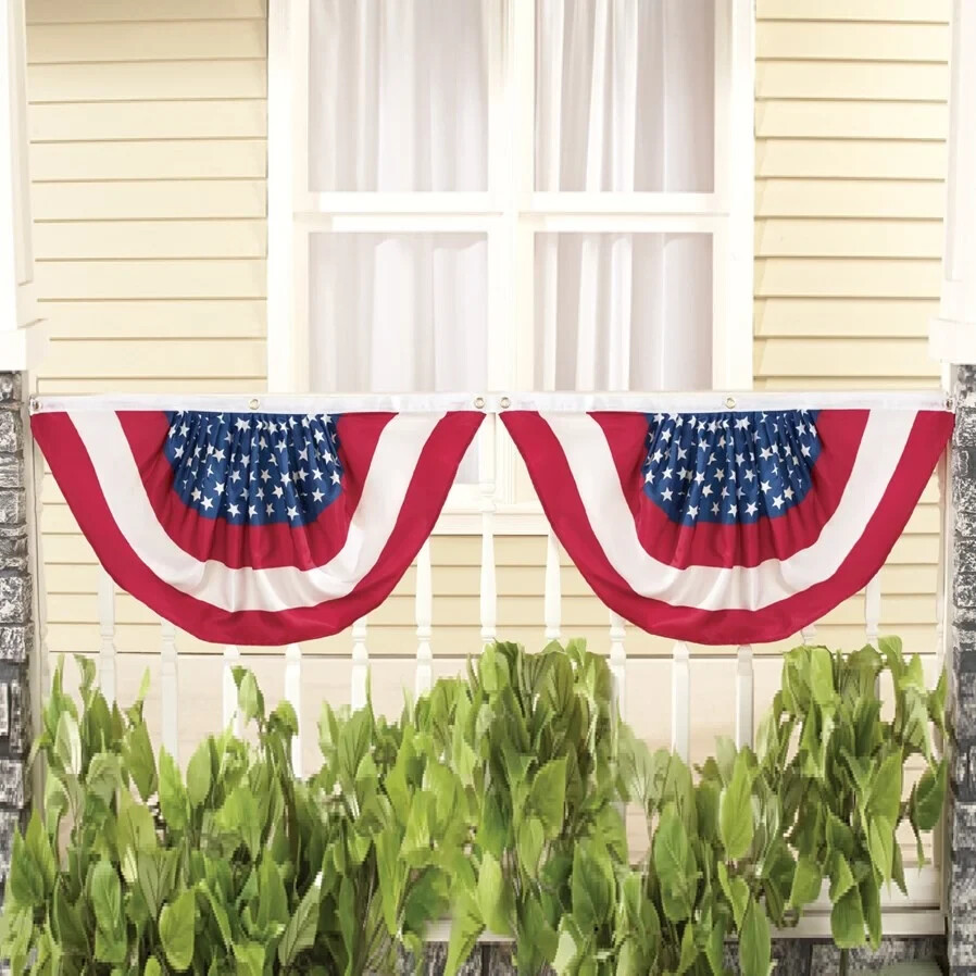 Set of 2 Stars and Stripes Flag USA 4th of July Porch Rail Fence Bunting