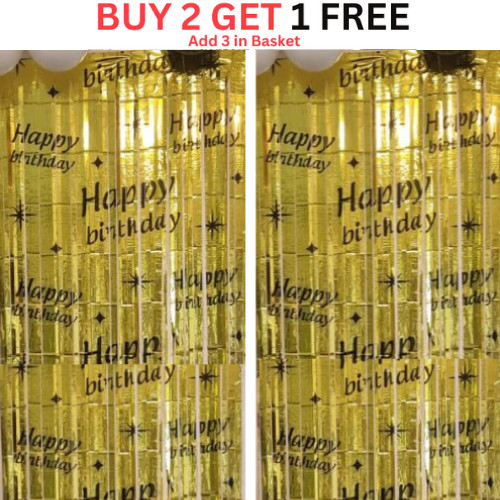 2M-3M Foil Fringe Shimmer Printed Happy Birthday Latest Tinsel Curtain Backdrop