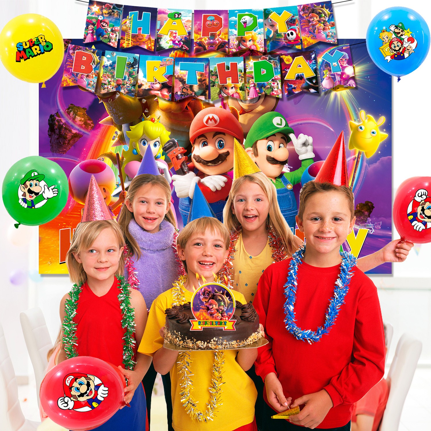 Super Mario Party Decoration Game Birthday Supplies Set Balloon Plates Backdrop