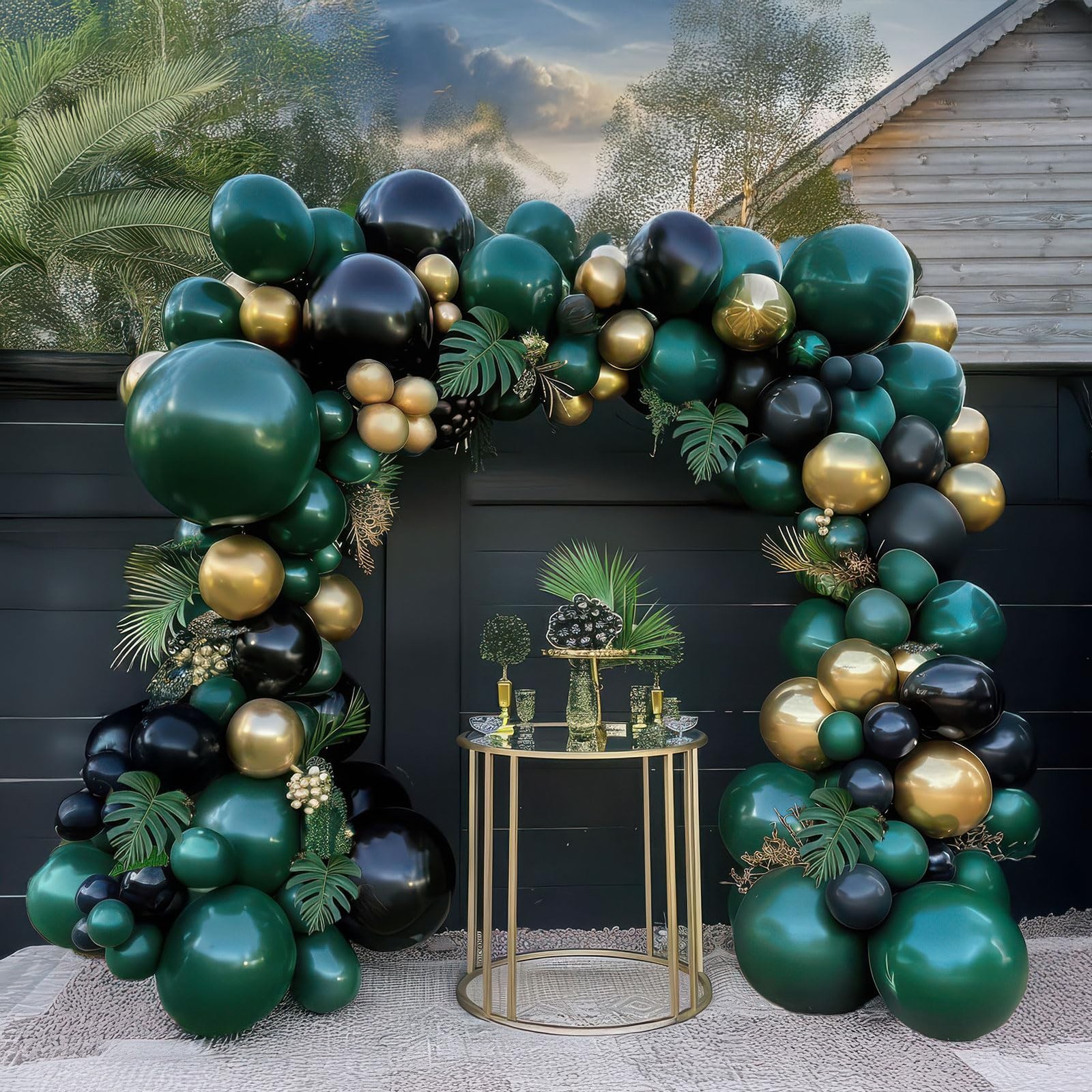 Emerald Green and gold black Balloon Garland Arch Kit Luxury Double Dark Gree…